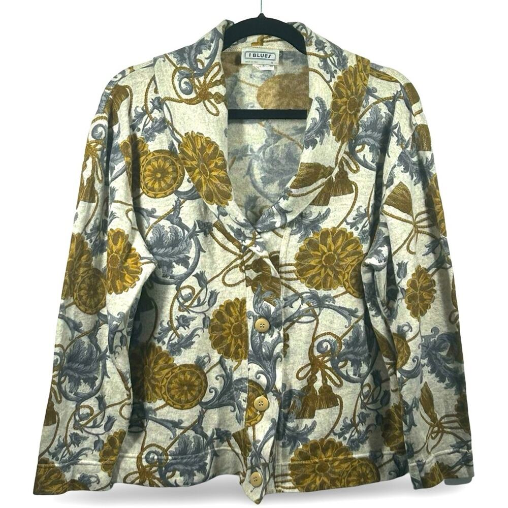 I Blues Vintage Italian Virgin Wool Blend Floral Cardigan Size Small‎ Boho Retro